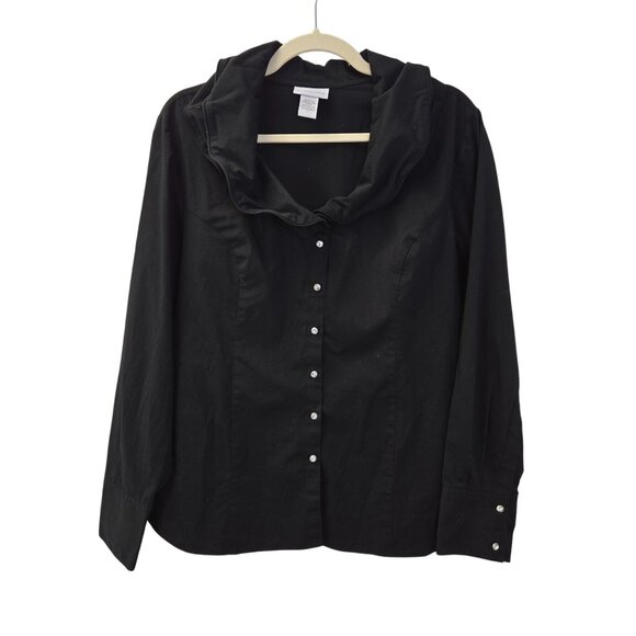 Soft Surroundings Structured Layer Collar Button Down Blouse Size Large - Picture 1 of 6